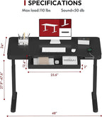 SANODESK Standing Desk with Drawer, Electric Height Adjustable Home Office Desk with Storage & USB Ports, 48 inch Black Wood Tabletop/White Frame