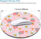 IMAYONDIA Round Pink Mouse Pad, Strawberry MousePad Small, Circular Pastel Floral Mouse Mat for Wireless Mouse, Non-Slip Rubber Base Cute Design Mice Pad for Laptop Computer Travel Women Kids, Flowers