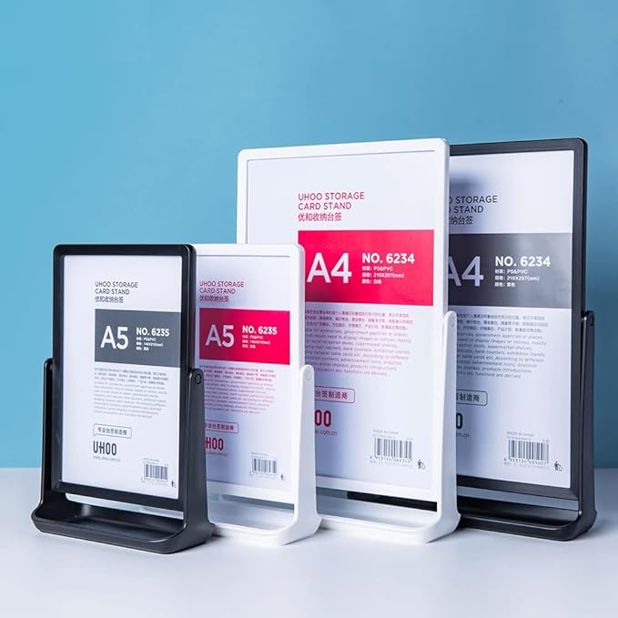 ECKEK ABS Plastic Sign Holder, Menu Displays T Shape Sign Stand, Rotating Display Stand for Ads, Menu, Photos, Business Card (Black A5 148×210mm/ 5.83×8.27 inches)