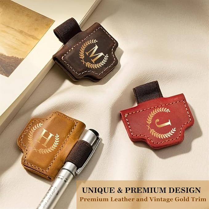 Personalized Mark Bookmark with Pen Holder, Leather Magnetic Book Marker 26 Letters,Custom Initials Page Marks, Gifts for Book Lovers Readers Men Women (Green, J)