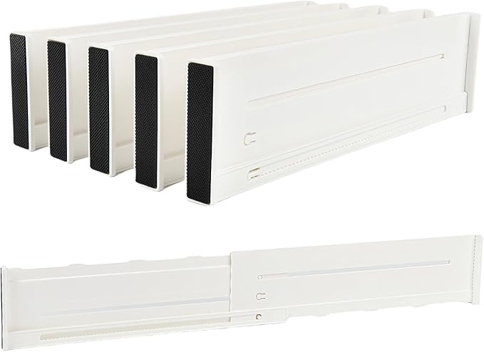 5 Pack Drawer Dividers 3.8" Slim Height Drawer Separators, Non-Slip Plastic Drawer Organizers Expandable 14.6"-25.6" for Shallow Drawers,Kitchen & Clothes Storage, Adjustable Office Drawer Divider