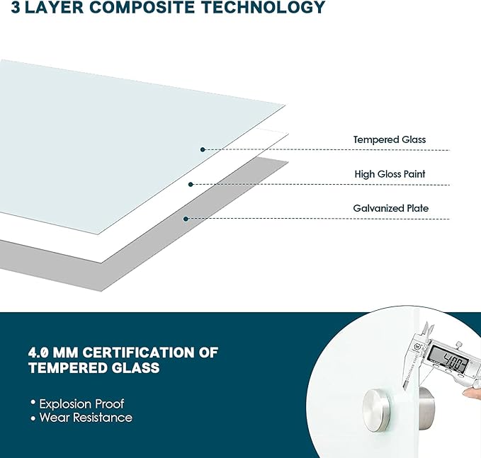 J&J worldwide Glass Whiteboard, Magnetic Brilliance White Glass Dry Erase Board 4' x 3' Imperforated, Frameless, Includes Markers, Magnets, Aluminum Marker Tray, Eraser for Wall, Office, Home