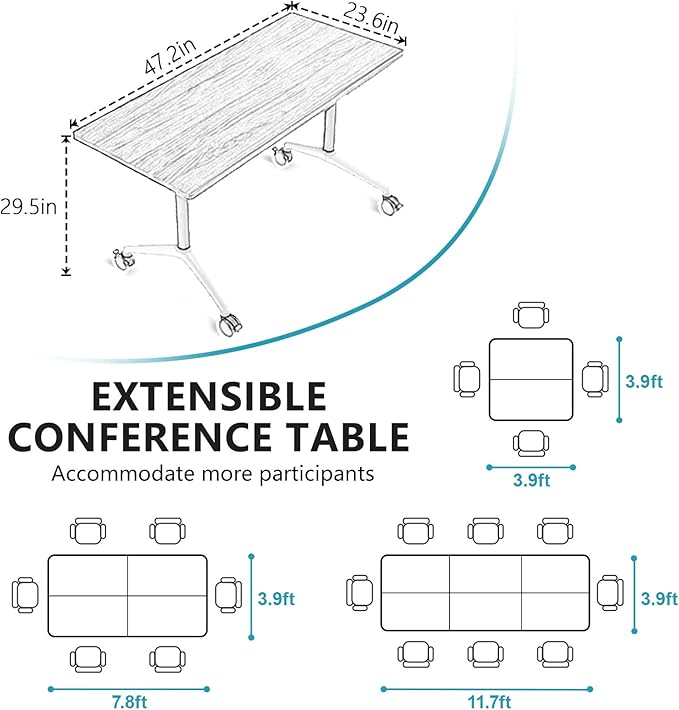 Goakwwuz Conference Room Table, Folding Conference Tables,Thicken Grey Tabletop,Flip Top Wooden Seminar Meeting Room Table for Conference Room Offices (4, BlackWoodGrain, 47.2“)