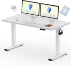 FLEXISPOT EN1 One-Piece Standing Desk with 1-Inch Thick Seamless Desktop, 55"x28" Electric Height Adjustable Desk for Home Office, Multi-Monitor Setups & Easy Assembly, White