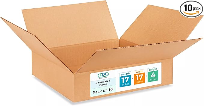 Medium Shipping & Moving Boxes 17x17x4 inches (10-Pack) - Extra Strength 200 lb vs Regular - Corrugated Packing Boxes - Cardboard Box Moving and Delivering - Box for Moving by IDL Packaging