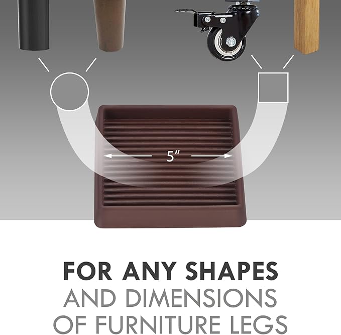 VOCOMO 5X5 Rubber Caster Cups, Non Slip Furniture Pads, Anti-Slip Gripper, Anti Skid Furniture Feet, Anti Slide Floor Protector for Bed Couch Stoppers - 4 Pack Brown