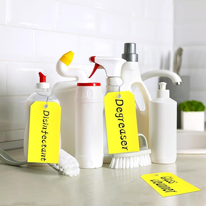 100 Pcs Waterproof Tags Writable Plastic Tags for Labeling Tag with Wire Tie Large Heavy Duty Tags Moving Tags Pipe Tags for Outdoors Car Garage Storage Box Equipment Parts (Yellow, 6 1/4" x 3 1/8")