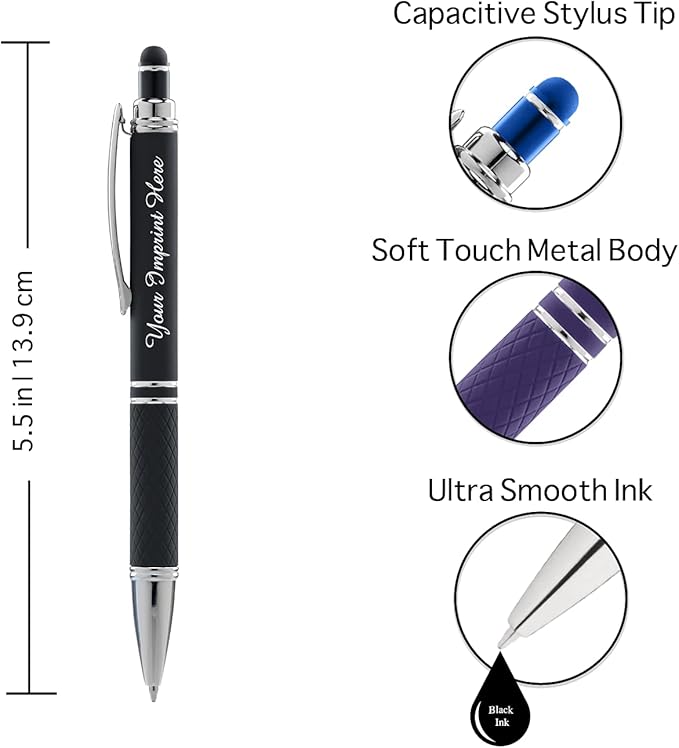 ExpressDesigns™ - Personalized Pens Gift Set - 2 Pack of Soft Touch Metal Pens w/gift box - Luxury Ballpoint Pen Custom Engraved with Name or Message (Black - Red)