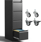 IKIMI 4 Drawer Locking File Cabinet with Wheels,Black Metal Mobile Filing Cabinets,Vertical File Cabinet for Home Office,Rolling Storage Cabinet for A4/Letter/Legal Size File,Assembly Required