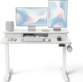 FEZIBO 48 x 24 Inch Height Adjustable Electric Standing Desk with Double Drawer, Stand up Home Office Computer Desk with 4 Height-Adjustable Feets & 2 Hooks, White