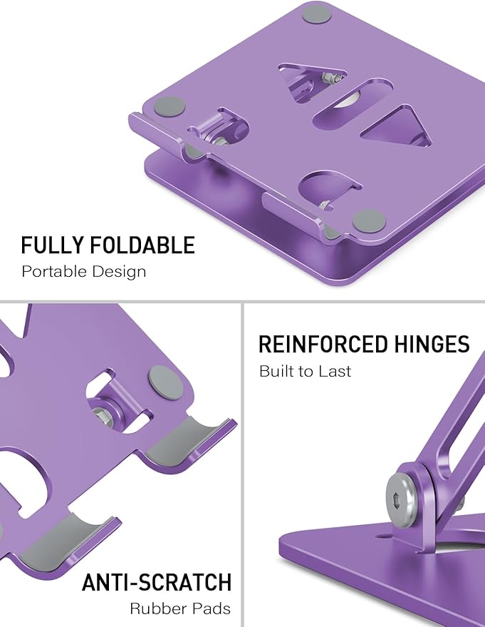 Aoviho Tablet Stand Holder for Desk, Adjustable Desktop Tablet Holder, Foldable Aluminum Tablet Mount for iPad pro 12.9, iPad Air Mini, Samsung Galaxy Tabs Z Fold Kindle Fire 4-12 inch Purple