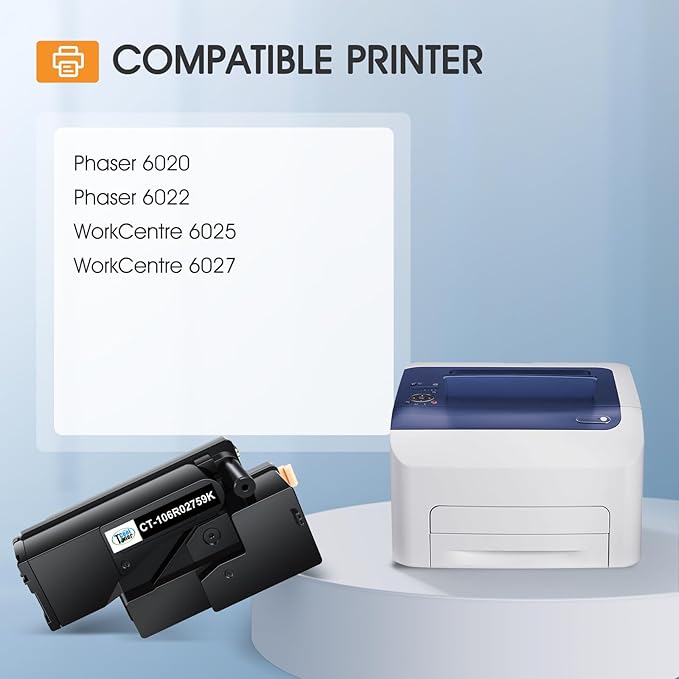 6022 6027 Toner Cartridge Compatible Replacement for Xerox Phaser 6022 6020 for WorkCentre 6027 6025 Printer (106R02756 Cyan, 106R02757 Magenta, 106R02758 Yellow, 106R02759 Black)