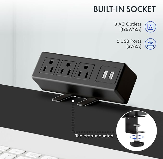 FLEXISPOT EN2 Whole-Piece Standing Desk with Clamp Power Strip, 48x24'' Electric Stand Up Height Adjustable Desk with Cable Management (Black Frame + 48" Black Table Top)