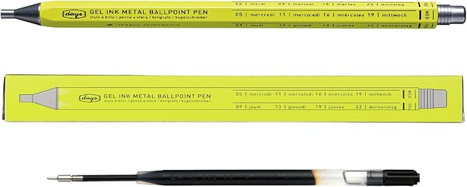 MARK'STYLE days, Gel Ink Metal Ballpoint Pen - 0.5mm Retractable Black Ink, Retro styling Light Weigh Pen, Made in Japan- Perfect for School, Office, and Journaling (Neo Citron)