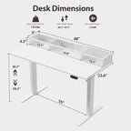 Agilestic Glass Standing Desk with Storage, 48 Inch Electric Adjustable Desk with Glass Shelf, Sit Stand Up Home Office Computer Table, Splice Board, White