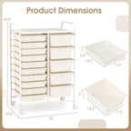 HAPPYGRILL 15-Drawer Rolling Cart, Storage Carts with Removable Drawers & Steel Frame, Utility Cart on Lockable Wheels for Home, School, Office (Ivory)