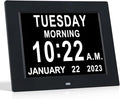TMC 8 Inch Dementia Clock for Seniors – Large Auto-Dimming Calendar Display with Date & Time, Multi-Language Support, Medicine Reminders & Alarms – Wall or Desk Mount, Integrated Stand (Black, SD)