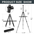 AROIC 17-66 Inch Art Easel Stand, Sturdy Aluminum Tripod for Table Top & Floor Painting - Portable Adjustable Display Easel for Canvases with 1 Storage Bag | Studio, Hobby & Professional Artist Easels