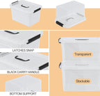Drephia 10.5 Quart Clear Plastic Storage Box/Container with Handle, Plastic Storage Bin with Lid, 4 Packs