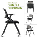VACYOVKE Home Office Chair Set of 4 Adjustable Armrest Ergonomic Mid-Back Breathable Mesh Foldable Conference Reception Chairs for School Waiting Room Small Space