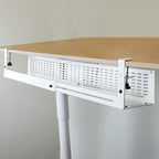 AEONS Under Desk Cable Management Tray Kit - Horizontal Adjustable up tp 41” Desk Organizer Removable C Clamp Mount Reversiable Computer Cord Raceway and Modesty Panel for Large Table, White/Beige