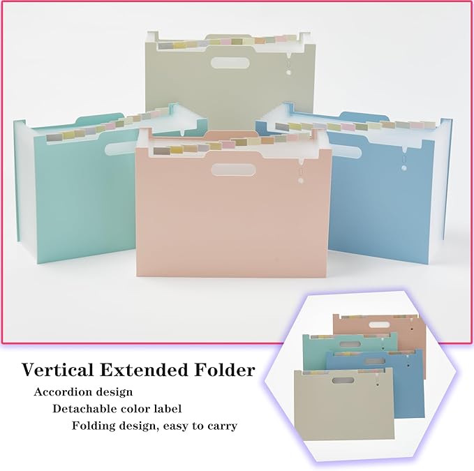 2-Piece Accordion Folder Manager, 12 Grid Expansion Pages, Portable Monthly Bill and Receipt Manager That Opens Upright, Colored Labels, School, Home, and Office letterhead/A4 Size, Pink
