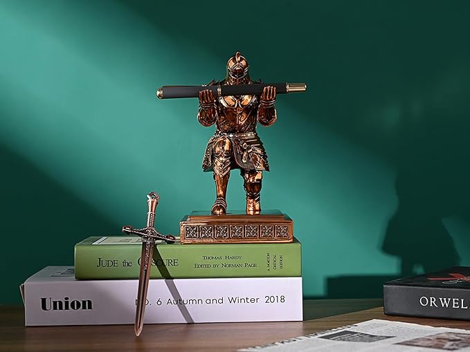 King's Guard Knight Pen Holder Pen Stand Desk Organizers and Accessories Resin Pencil Holder as Gift for Office and Home (Copper(Plating))