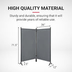 Proman Products - Galaxy 2 Panel Section Privacy Folding Screen Divider, Water Repellent Fabric Room Divider with Black Powder Coated Metal Frame for Indoors or Outdoors (Gray)