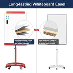 TSJ OFFICE Rolling Whiteboard Standing - 40 x 26 Inches Magnetic Mobile White Board with Stand, Height Adjustable Dry Erase Board on Wheels with Paper Clamp on Top, Red