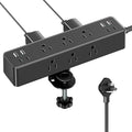 Flat Plug Desk Clamp Power Strip 10FT, 24W Total Charging Station, Desk Edge Mount Power Strip 9 AC Outlets 8 USB Ports Surge Protector, Fit 1.7" Tabletop Edge, Home Office Accessories