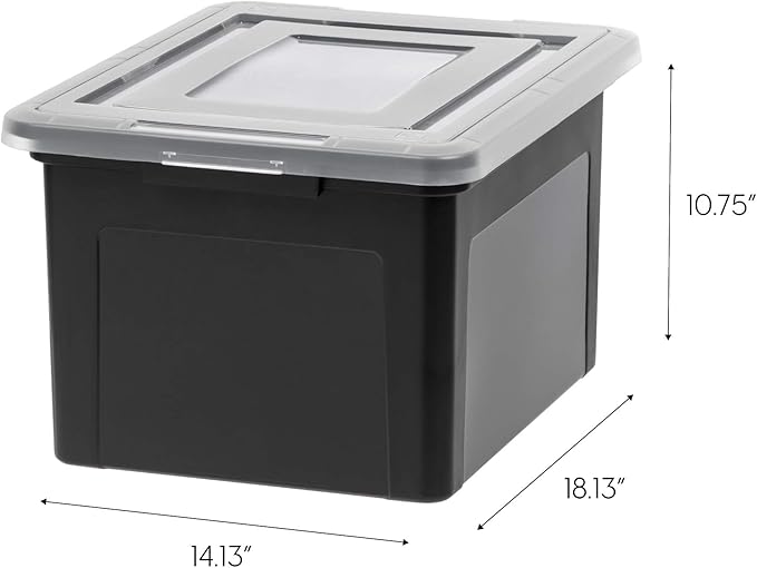 IRIS USA File Box File Organizer Plastic File Box for Letter/Legal File, BPA-Free Plastic Storage Bin Tote Organizer with Durable and Secure Latching Lid, Stackable and Nestable, Black 35 Qt. 1Pack