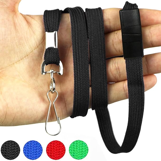 Bird Fiy Lanyards Safety Black Lanyards Neck Flat Premium Breakaway Badge Lanyard with J-Hook for ID Nametag Badge Holder (Black, 25 PCS)