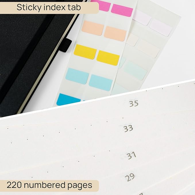 POPRUN Spiral Bullet Dotted Journal Notebook, 7-1/4" x 9-1/2" - 120 GSM Thick Paper, 220 Numbered Pages, Hardcover for Men & Women with Pocket, Index Tabs, 8 Perforated Sheets, Red