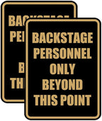 Portrait Round Backstage Personnel Only Beyond This Point Door or Wall Sign Easy Installation | Music | Concert | Festivals Sign (Black/Gold) - Small (2 Pack)