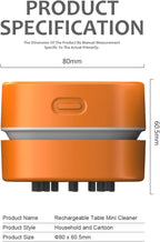 ODISTAR Desktop Vacuum cleaner,Mini table dust sweeper Energy Saving,High endurance up to 400 mins,Cordless&360º Rotatable Design for Cleaning Hairs,Crumbs,Computer Keyboard of gifts for kids (orange)