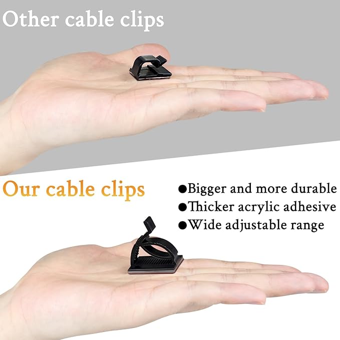 SOULWIT 50Pcs Adjustable Cable Management Clips, Adhesive Organizers Sticky Wire Clips Cord Holder for TV PC Ethernet Under Desk Wall Home Office
