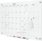 TOWON 47 x 35 Inch Large Glass Dry Erase Board, Magnetic Whiteboard Calendar, Monthly Planner Set, White