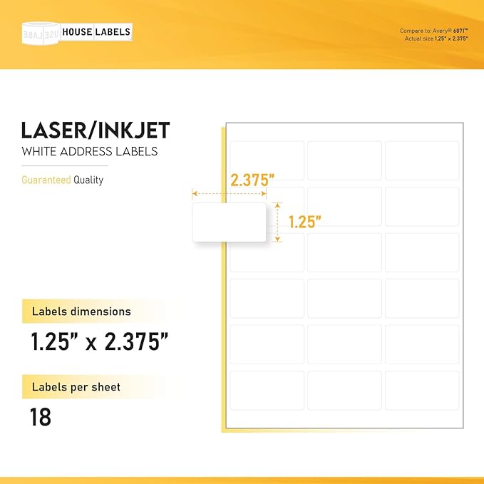 HOUSELABELS 18-up Address Labels (2-3/8" x 1-1/4") for Laser and Inkjet Printers, 2,000 Sheets