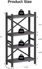 Homeiju Desktop Bookshelf, 4-Tier Stackable Narrow Desk Bookcase, Adjustable Industrial Desk Organizer Display Shelf, Wood Desktop Book Organizer for Living Room, Bedroom and Home Office(Grey)