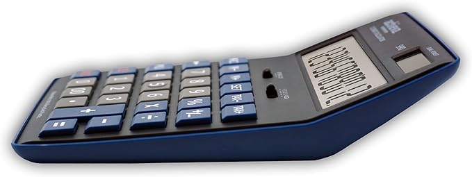 Achieva 12-Digit LCD Display Desktop Calculator | Blue | Mark Up Key, Selectable Decimal & Rounding Switches | Dual Solar/Battery Power | for Home, Office, School (990)
