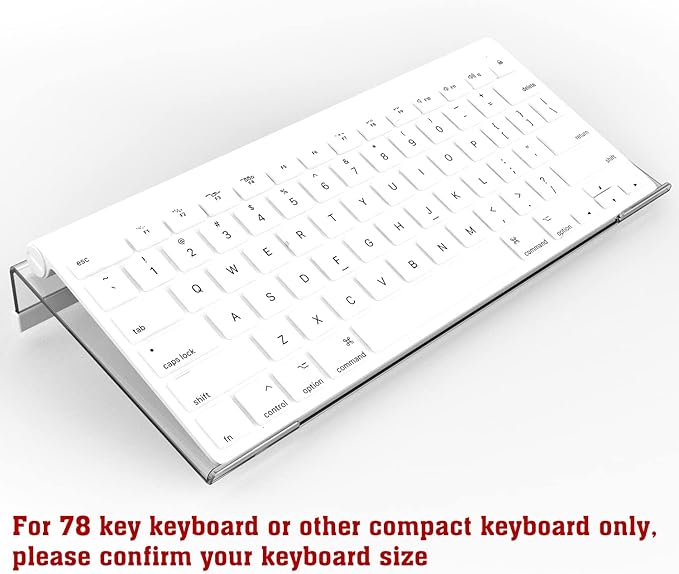 Acrylic Tilted Computer Keyboard Stand for Compact Keyboard, 78 Keys Keyboard, with White Silicone Strip, 11.8 Inch Width