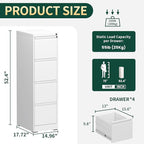 Yukimo 4 Drawer File Cabinet with Lock, Vertical File Cabinet with Lock, Locking File Cabinet Hanging Files for A4/ Legal/Letter, Require Assembly, White