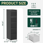 Yukimo 5 Drawer File Cabinet with Lock, Vertical Filing Cabinets for Home Office, Locking File Cabinet Hanging Files for A4/ Legal/Letter, Require Assembly, Black