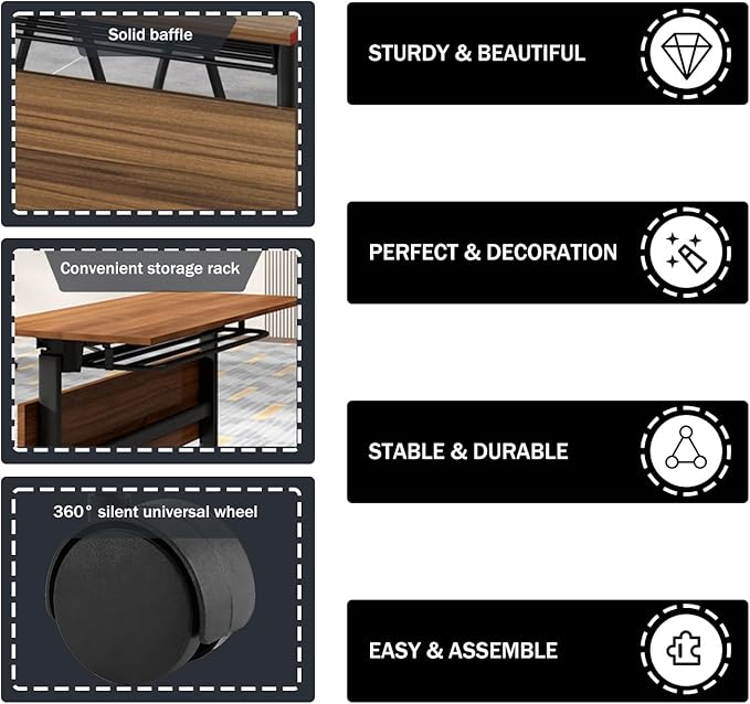 Folding Conference Table,Foldable Office Conference Room Tables,Rolling Meeting Seminar Tables with Casters,Flip Top Mobile Training Tables,Business Training Seminar Table for Office Meeting (62.9in)