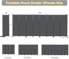 CHOSENM Room Divider, 8 Panel Folding Privacy Screens with Wider Support Feet, 6 Ft Portable Room Partition for Room Separator, 176" W X 71" H, Grey