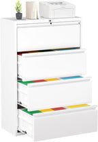 Greenvelly 4 Drawer File Cabinet, Metal Filing Cabinet with Lock, White Lateral File Cabinet for Home Office, Locking File Cabinet for Letter/Legal/F4/A4 Size Hanging Files, Easy Assembly