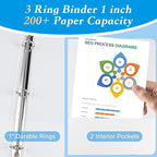 CIXILDTS 1-inch Round Ring Binder, Durable 1" 3 Ring Binder Fit Letter Size Paper, White, 36-Pack