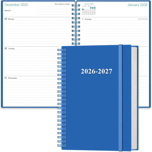 2026-2027 Planner - Weekly & Monthly Planner from January 2026 - June 2027, Spiral Planners 2026-2027 with Elastic Closure, Inner Pocket, Medium 5.8" x 8.3", Blue
