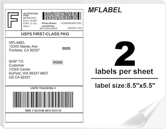 MFLABEL Half Sheet Label Laser/Ink Jet USPS UPS FedEx Shipping Label 8.5 x 11 Inches Packaging Labels, Address Labels for Laser & Inkjet Printers, 10000 Count(5000 Sheets)