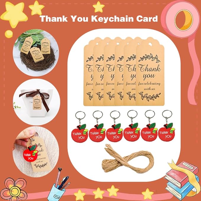 74 Set Student Gift Set 6 in 1 Multicoloured Ballpoint Pen Thank You Card Batch Keychain Inspirational Stickers Teacher Gifts for Classroom Birthday Party Supplies